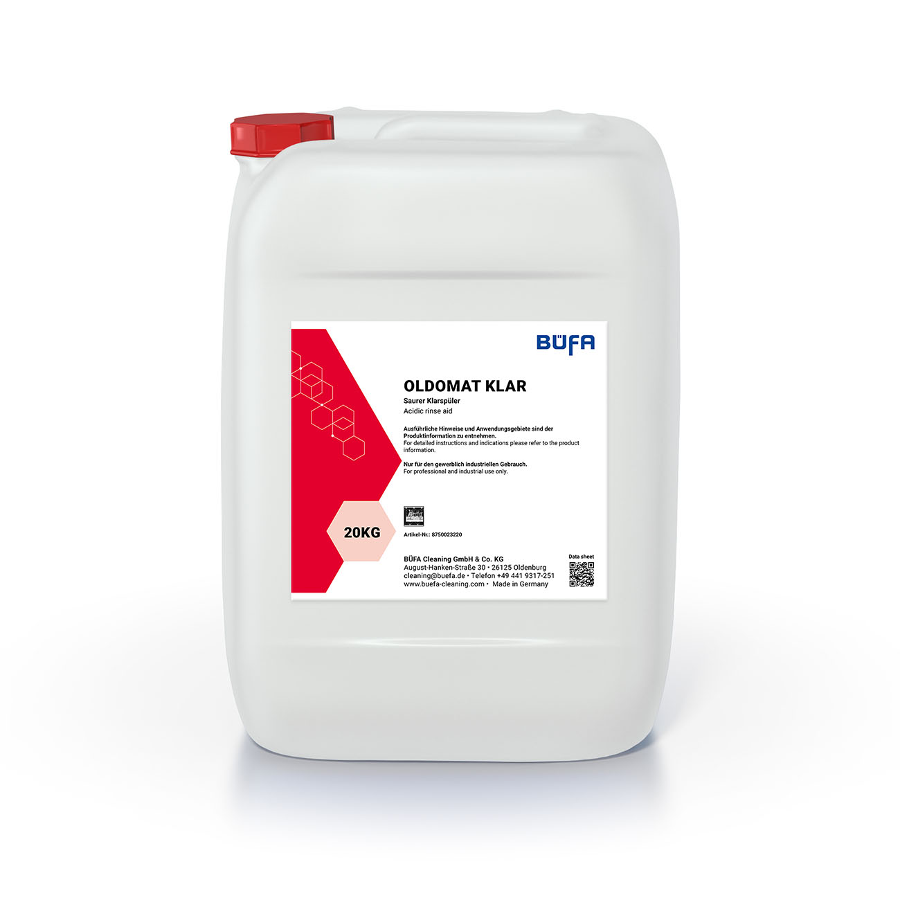 Gebinde_8750023220 Oldomat Clear: Acid rinse aid 20 KG - BÜFA