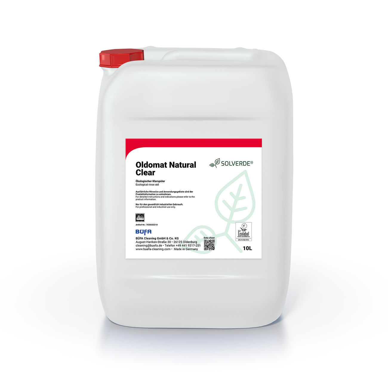 Gebinde_7030002210 Oldomat Natural Clear: Acidic rinse aid based on vegetable raw materials 10 L - BÜFA